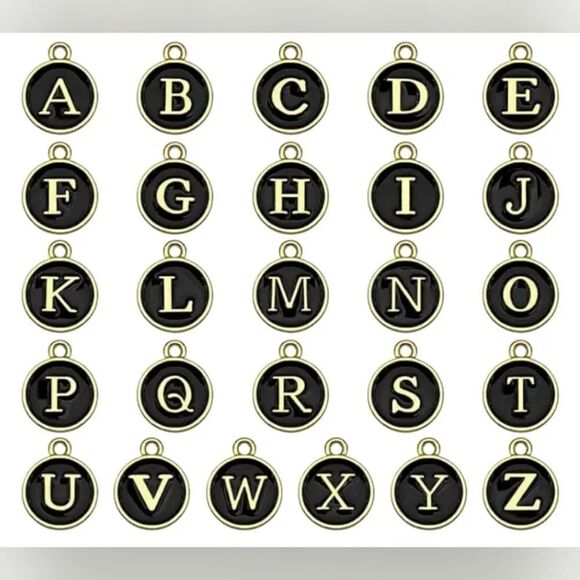 Initial charm Earrings Black and Gold - Picture 3 of 3